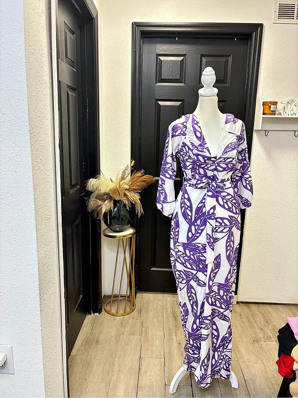 Purple & White Abstract Jumpsuit Like New